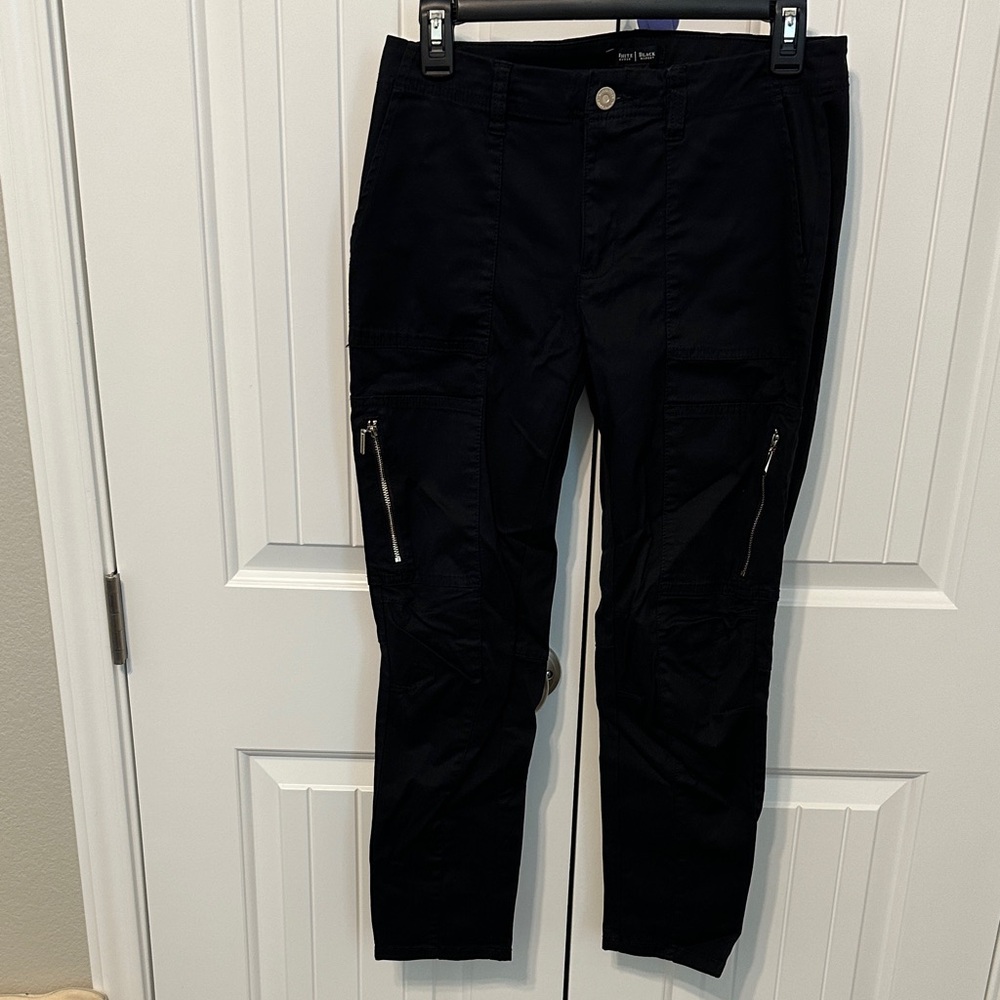Black White House Black Market Cargo Pants with Zipper Pockets
